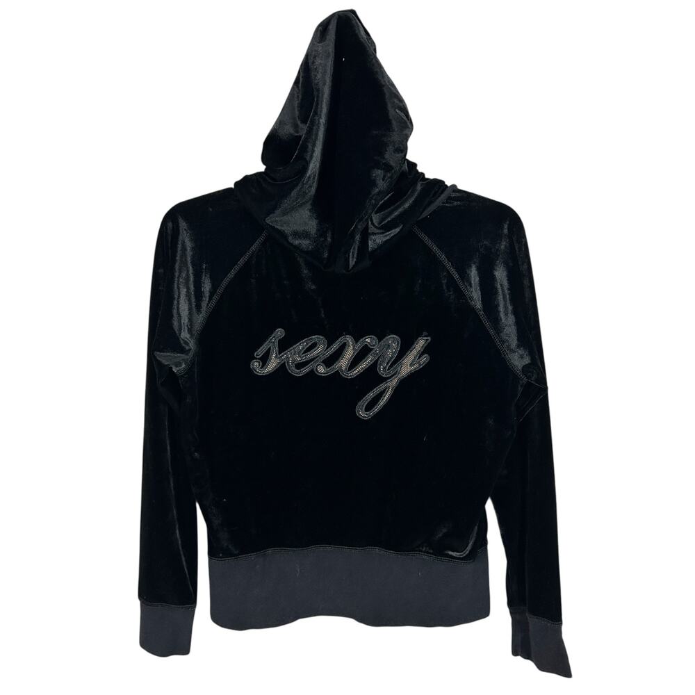 Victoria's Secret Y2K Sexy Little Things Sexy Lace Cut Out Black Velour Hoodie M - Picture 7 of 8